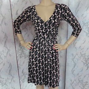 " MILLY OF NEW YORK" MULTICOLOR GEO SURPLICE FAUX WRAP 3/4 SLEEVES DRESS SZ: S